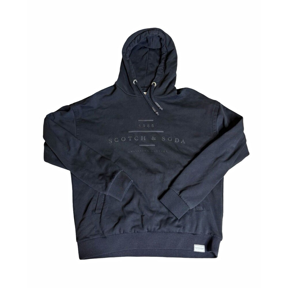 Scotch & Soda Amsterdam Couture Black Pullover Hoodie Logo Pockets XL